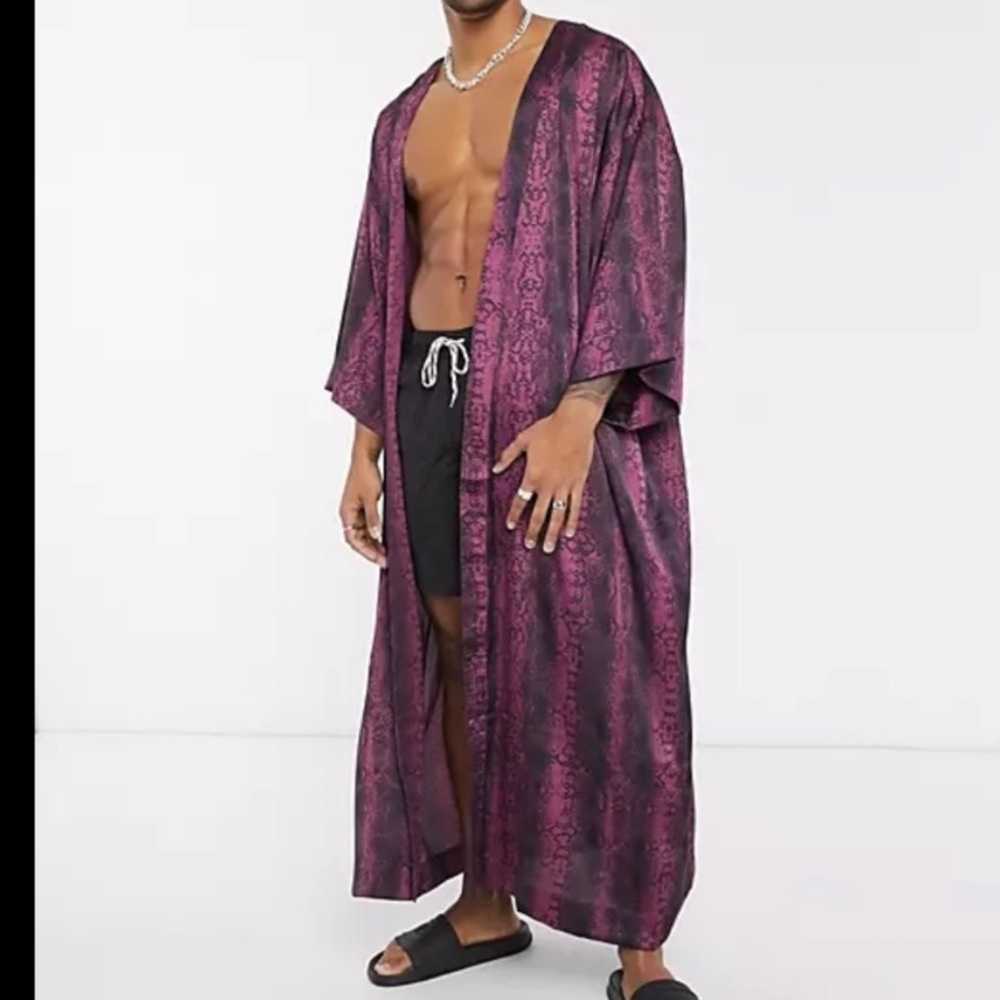 Asos Designs oversized kimono in purple and black snake print